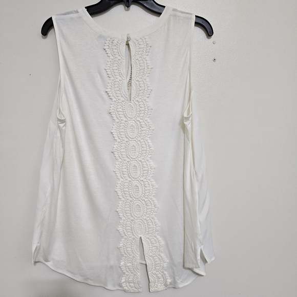 PALE SKY Quin Sleeveless Lace Crochet Flowy Boho Elegant Evening‎ Top L Ivory - Picture 7 of 14
